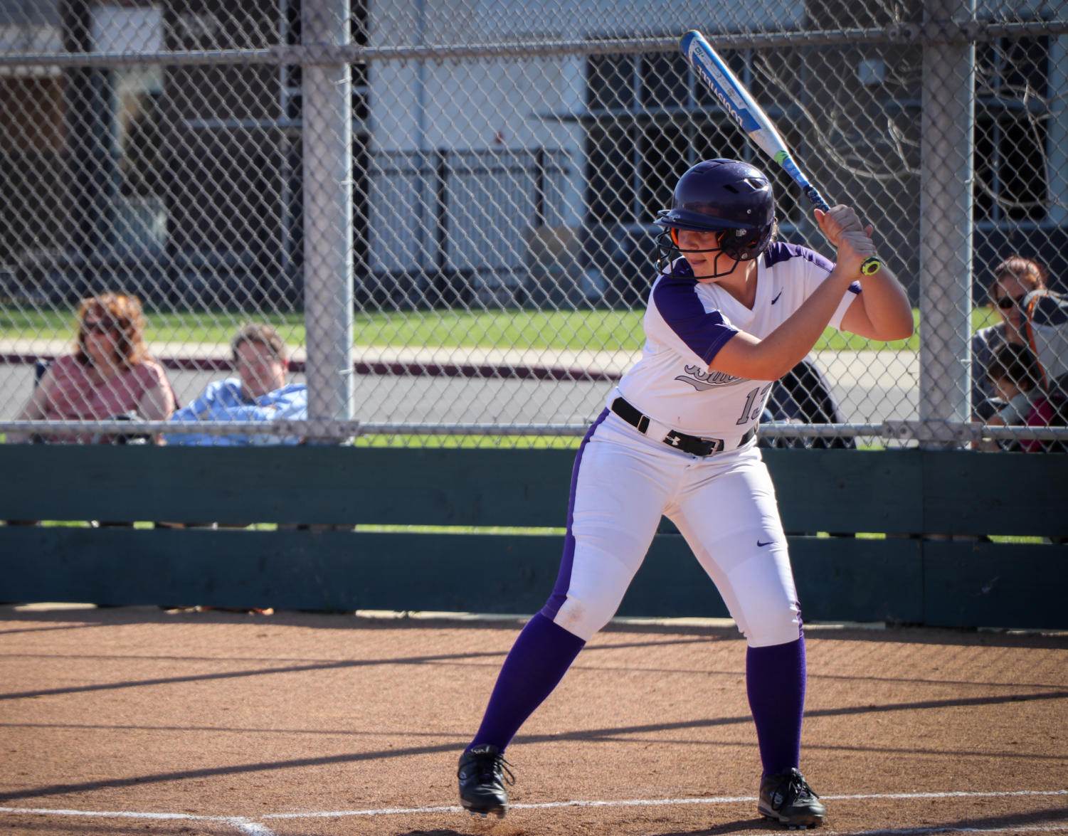 Sophomore Briana Bey faces the opposing team’s pitcher at the batting ground.