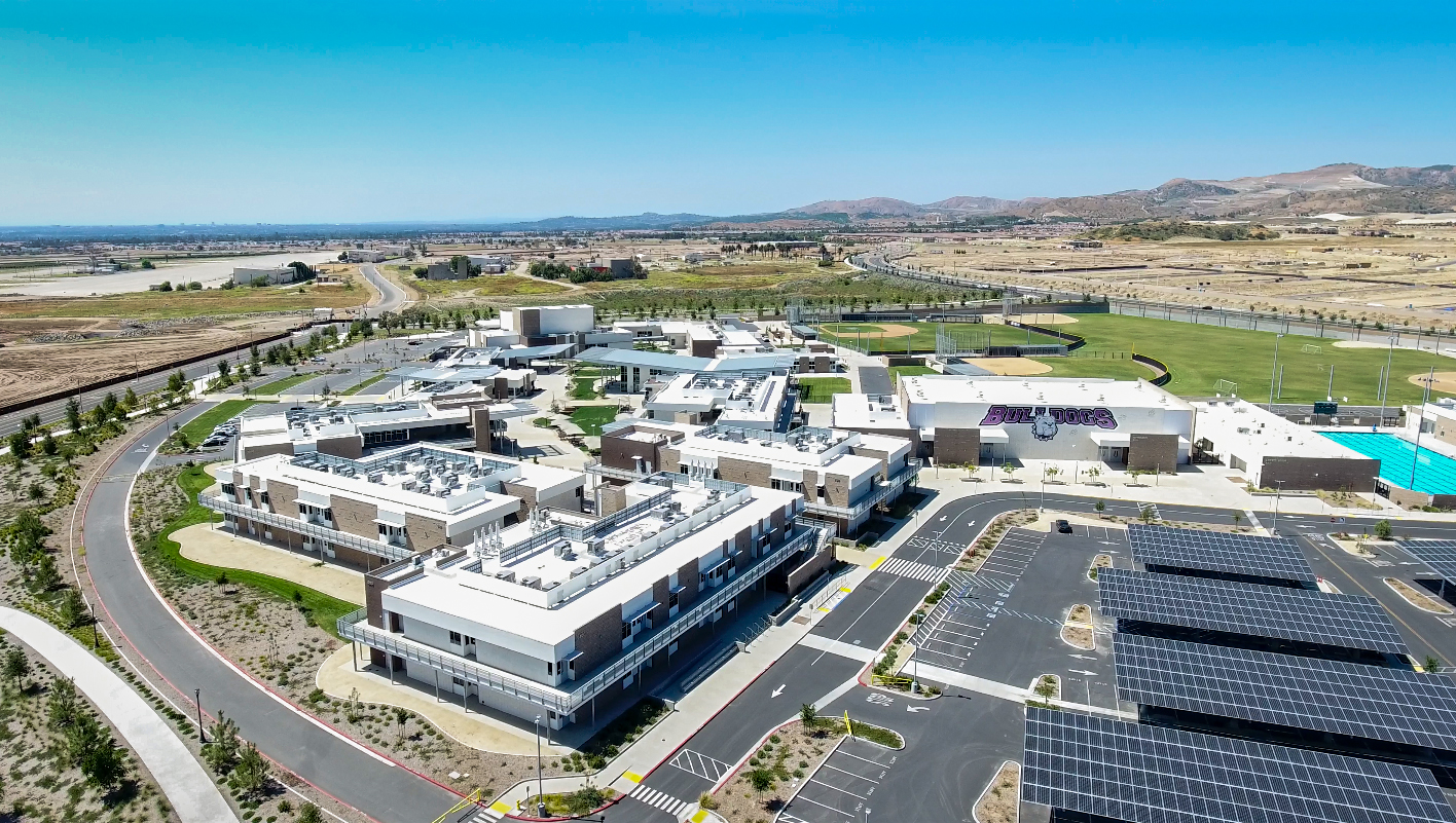 A bird’s eye view of the Portola High campus provided by a drone shot. Portola High´s militaristic layout was a key component of the school’s award win.
