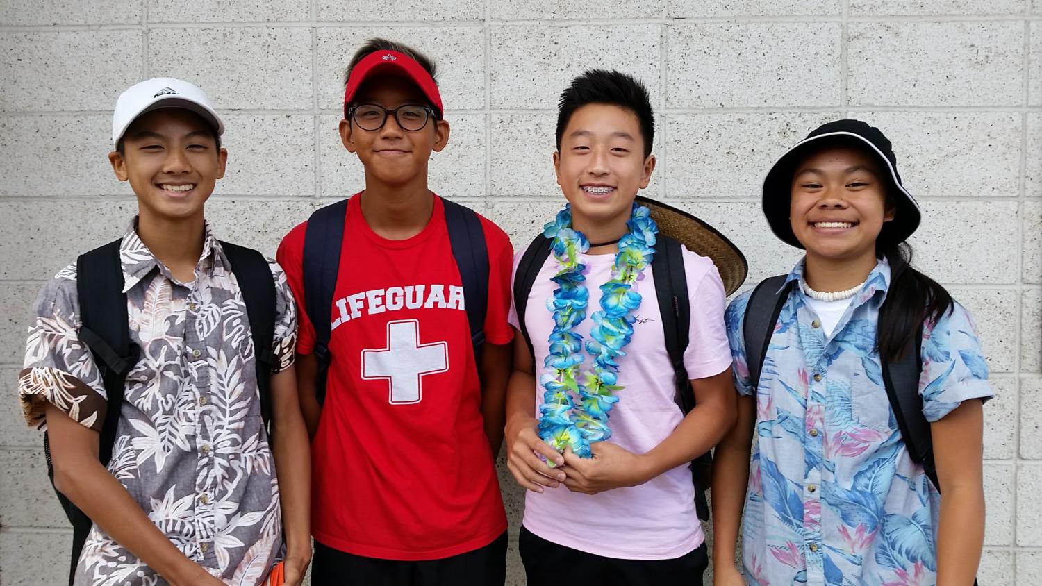 Sugita, Kim, Chung and Tabayoyong sport their tacky-tourist-themed outfits on the first day of Spirit Week.