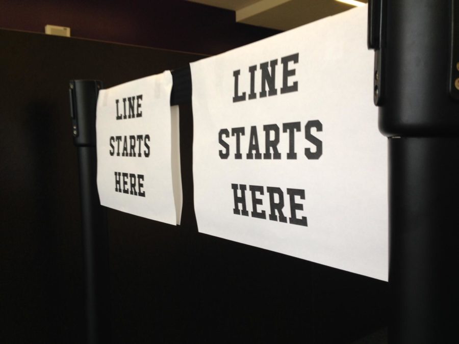 Due to the influx of many more students in the counseling office, administrators put up signs to keep students in line. Some students waited over an hour for a meeting during the first full week of school. 