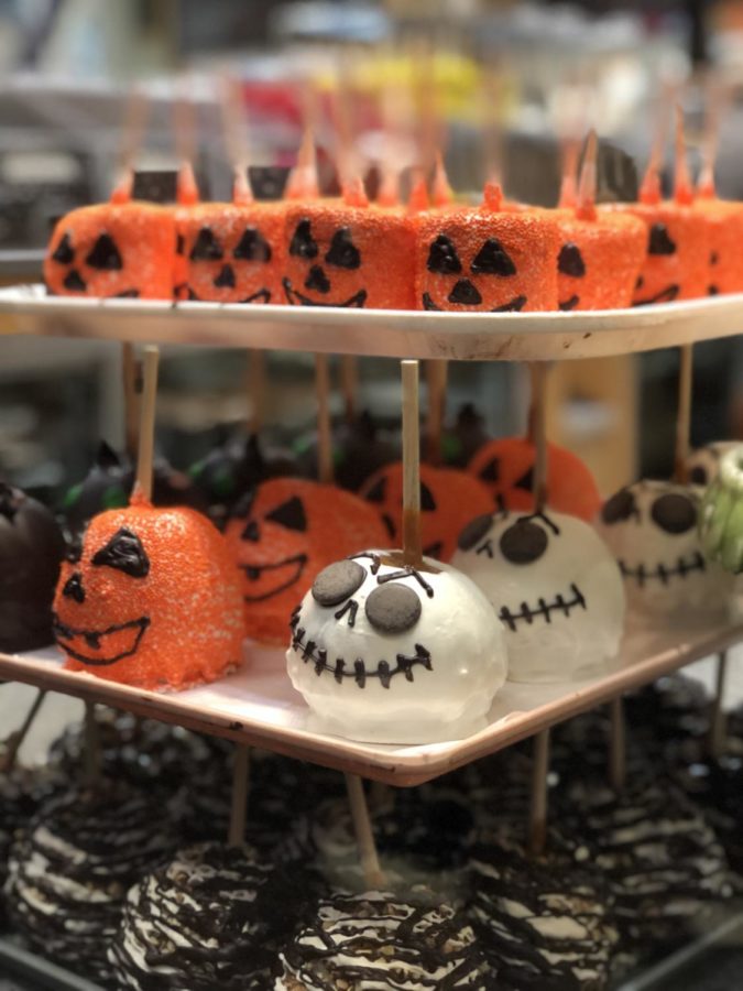 The Rocky Mountain Chocolate Factory at Irvine Spectrum boasts Halloween-themed candy apples and marshmallows dipped in chocolate. 