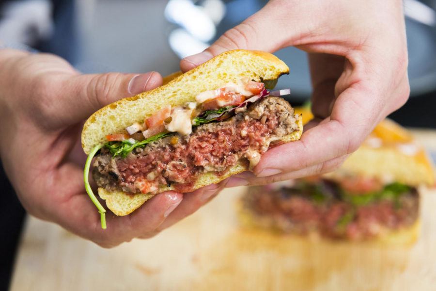 According to a press release, the Impossible Burger 2.0’s patty is firmer, so the meat can be cooked in many methods while still retaining texture and taste. 