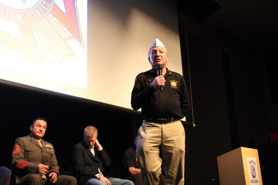 Three veterans from Operation Iraqi Freedom and three veterans from the Vietnam War, also the representatives of Veterans from Foreign Wars (VFW), shared their stories on stage during the entire event. After the presentation was over, these six individuals were invited to the black box for lunch with the Wounded Warrior club members. 