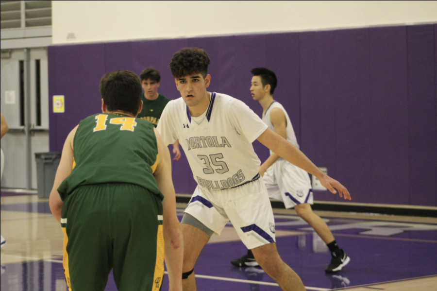 Power+forward+and+junior+Mohsen+Hashemi+plays+man-to-man+defense+and+guards+against+Moorpark+High%E2%80%99s+forward+at+the+second+round+of+CIF+on+Feb.+12.+Throughout+the+season%2C+the+team+continued+to+improve+on+their+defensive+playing%2C+although+they+faced+difficulty+against+strong+players+from+Moorpark+High.+%0A