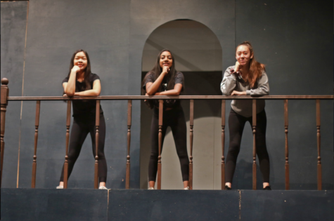 Ancestors and juniors Trisha Andrews, Tabitha Bradley and Danaley Silan end the first act on the second story set. 