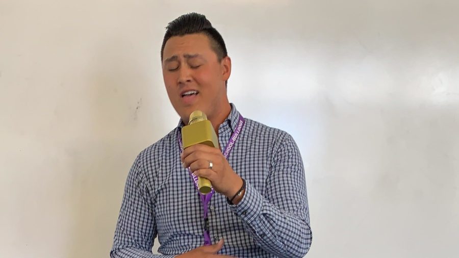 English teacher Aaron Kwan performs Stevie Wonder’s “For Once In My Life” before his class, bringing his passions for teaching and singing together.