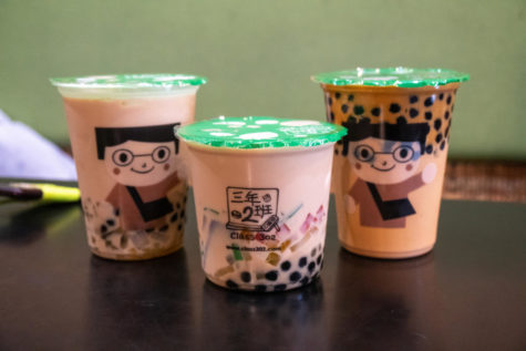 Almond milk tea, honey milk tea and class 302 milk tea all mixed together with boba, passion fruit, lychee and mango jelly, almond milk tea with every single topping and thai tea with boba are just a few of the drink combinations available.