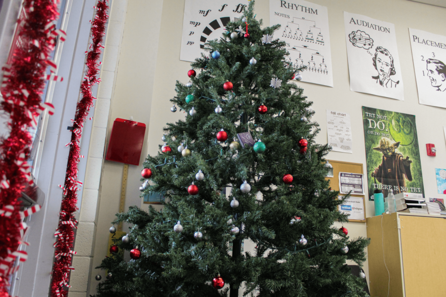 Adrian Rangel-Sanchez’s classroom has a tree lit with lights and red-color-schemed collection of ornaments based off his affection for lights and decorations that was developed early-on in his childhood. The decorations are something he does every year after Thanksgiving break to encourage students to get into the holiday cheer. 