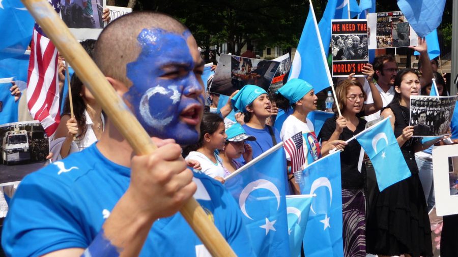 Protesters in front of the White House rally against the internment of Uighur Muslims in China’s Xinjiang Province. According to CNN, up to a million Muslims are being detained in China’s internment camps. 