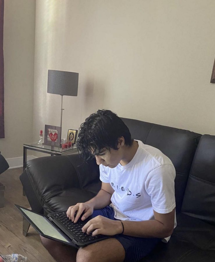 Junior Al Qaraghuli Osamah works on his Common Application essay about the struggle of moving to America. With Emergency Distance Learning, Osamah is still able to receive feedback from his teachers on his writing.
