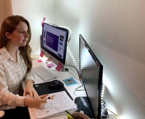 Like most others who teach via IVA, English teacher Madeline Greenwood works from home. “I have a hallway where I have a desk setup. I have a pretty nice setup — I have two monitors,” Greenwood said. Greenwood’s husband who teaches math also chose IVA for the same health reasons and works alongside Greenwood during the day.
