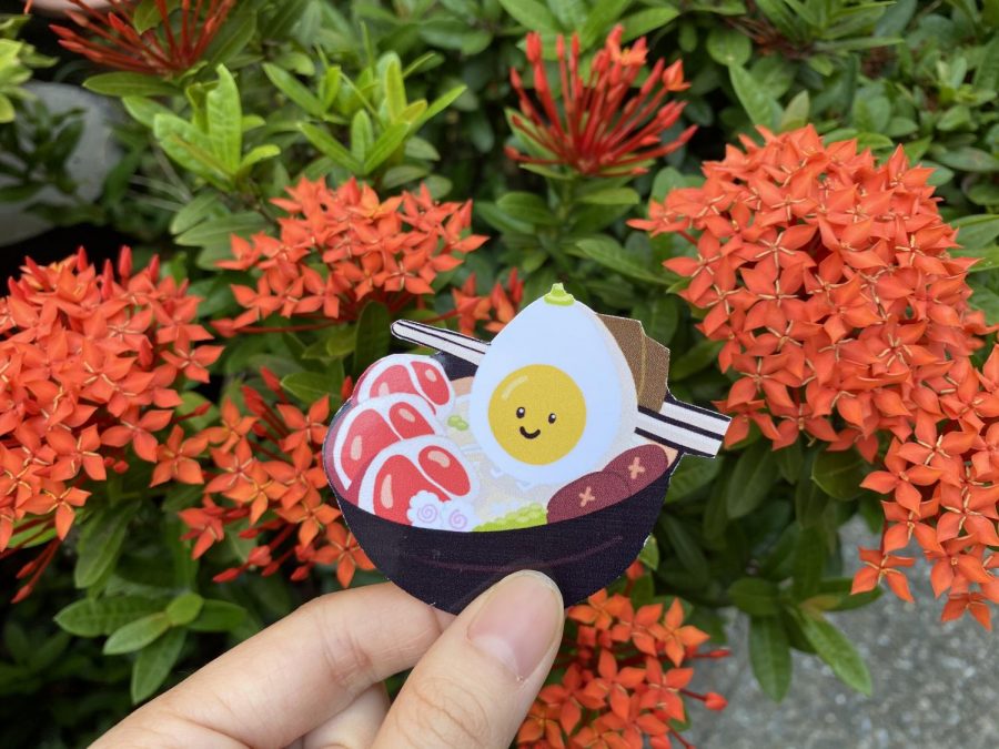 This is one of the stickers that Liang sells depicting a personified ramen bowl.
