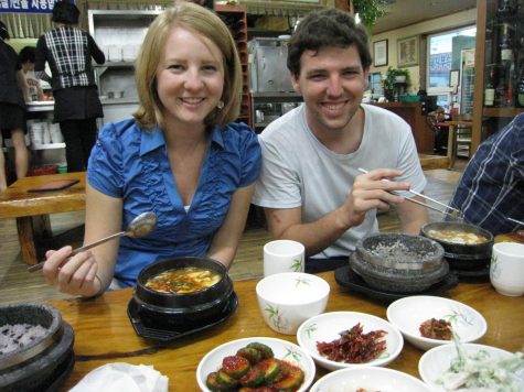 Pictured in September 2010, Madeline and her husband Jason Greenwood eat sundubu-jjigae at her favorite restaurant in Wonju, South Korea. Greenwood keeps in touch with some of her Korean co-workers and students she worked with while she was an ESL teacher at a middle school. “Im Facebook friends with some of the students that were 13 when I taught them,” Greenwood said. “Its almost ten years ago now, and they’re 23, and they graduated college. It’s so fun to see them.”
