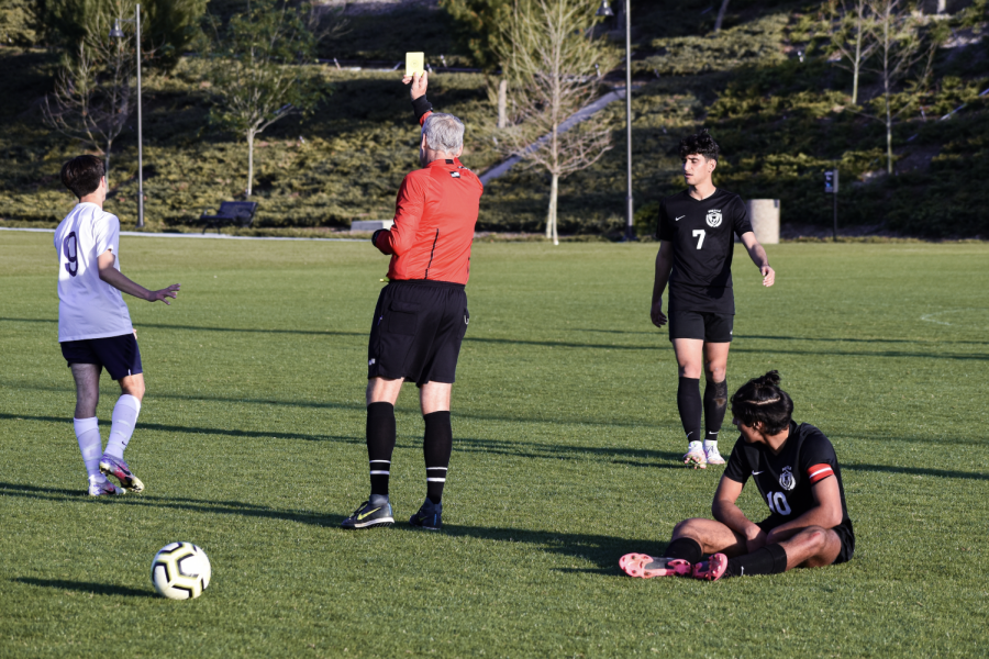 The referee gave out a total of two yellow cards during the game to different players from Portola High. Yellow cards are typically used when a player exhibits aggressive behavior whether it was accidental or on purpose. A player who receives two yellow cards will be dismissed from the game. 