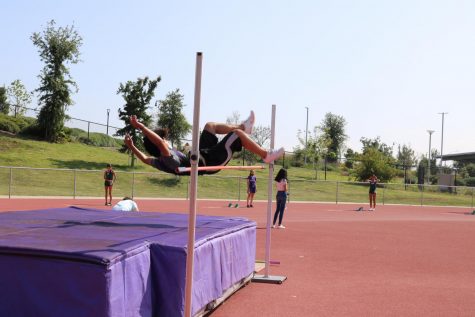 Junior Aryan Shrivastava breaks his personal record and school record by jumping a height of 5 feet 8 inches, approximately the height of a full grown adult. While the concept of the event is seemingly simple, gaining enough momentum and power to jump high enough backwards while also making sure the entire body is in line is very difficult.