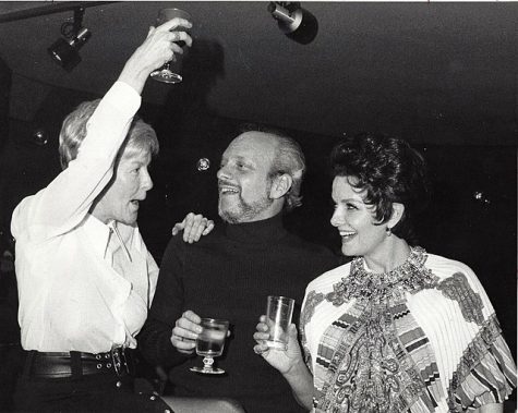 Actress Elaine Stritch, Stephen Sondheim, and actress Jane Russell converse on the set of Sondheim’s musical “Company” in 1971. The show proved to be a success for the composer, winning four Tony Awards that year, including the award for Best Musical.
