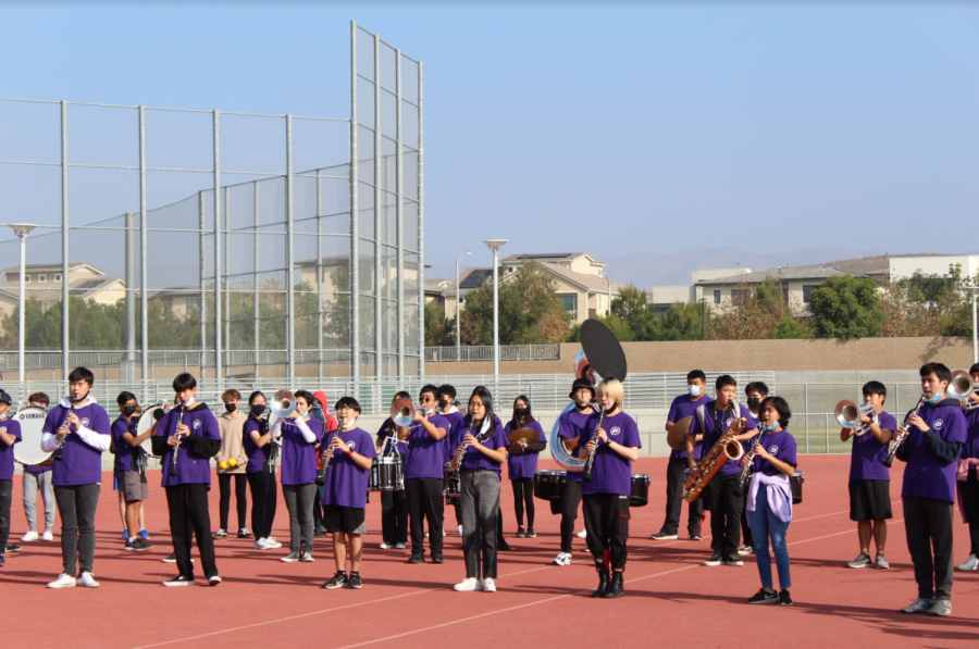 Led by assistant drum major and senior Seira Homma and drum major and senior Bia Shok, the Pride of Portola marching band played pep tunes, such as the school fight song and “Word Up” by Cameo. 