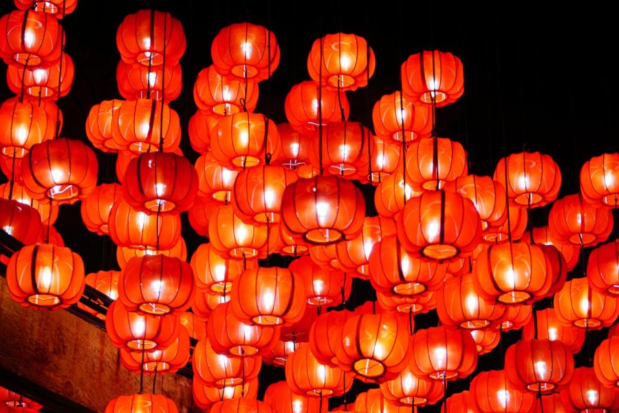 Red lanterns hang in the air to represent the celebration of the Lunar New Year. Now that Lunar New Year is recognized as an optional state holiday, workers are granted eight hours of free time to celebrate.
