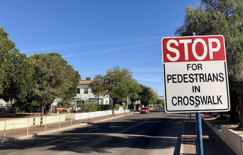California Vehicle Code 21950 states that the driver of a vehicle should always yield the right-of-way to a pedestrian crossing the roadway, as shown in the sign. Gov. Newsom signed the Freedom to Walk Act to allow pedestrians to jaywalk without the penalty of a ticket, as long as they cross safely. 