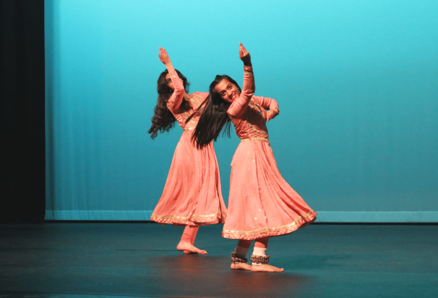 Junior Smira Sonthalia and junior Koyna Bhagat rehearse their duet to the song “Sun Saathiya” for the “Vertigo” dance concert on March 22. The audience listens to the rhythmic jingling of the ghungroos attached to their ankles, which draws attention to their detailed footwork, according to Sonthalia.