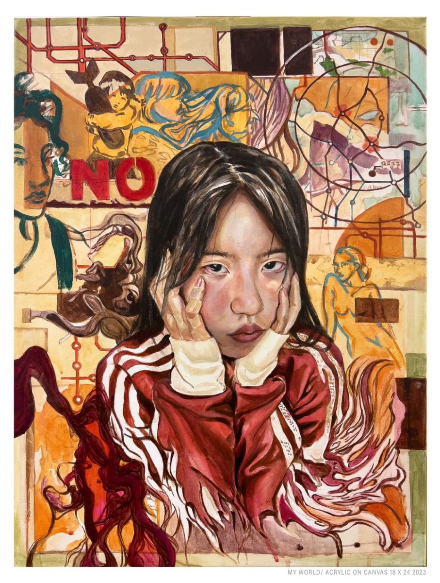 One of senior Yunseo Kwon’s favorite pieces in her portfolio submission is her self portrait because it represents her experience with different art mediums and styles. “It incorporates design elements that I’ve been learning recently and the realistic art I’ve been doing for a long time so combining them to make me felt like my identity is being revealed through my artwork,” Kwon said. 