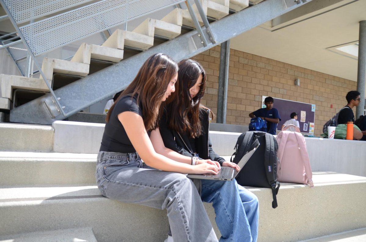 NAMI Co-Presidents and juniors Such Yang and Chloe Shin work diligently on the 600s staircase to finalize their plans for the first NAMI club meeting on Thursday, Sept. 6.