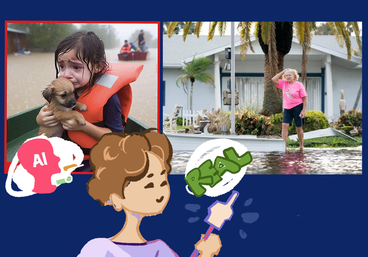 This is an example of the type of AI-generated image (created by Midjourney) that has been used on social media platforms like X, Instagram and Facebook in the aftermath of Hurricanes Helene and Milton. Although it is easier than the actual fake hurricane images to prove these images are fake because of the pixelated nose, it is still important to practice media literacy to be able to recognize deepfakes such as these.