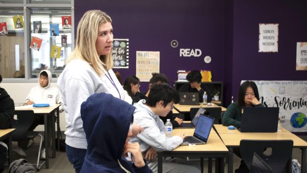 During her English Language Development class, social studies teacher Taryn Sorrentino walks around the room, assisting students during work time. As an AP instructor, she emphasizes the importance of time management. “The first couple of weeks of school, it comes as a shock to students how much they are required to read and how much time it's going to take to really master the content of this course,” Sorrentino said. “The biggest skill I hope to teach students is just how to manage their time and also being mindful of all the things that they sign up for.”

