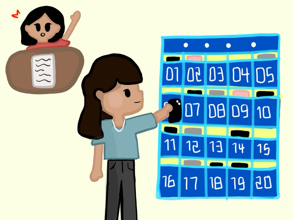 A student places their phone in the designated classroom chart. With California schools cracking down on phone use, tools like these help minimize distractions and promote a more respectful, focused learning environment.