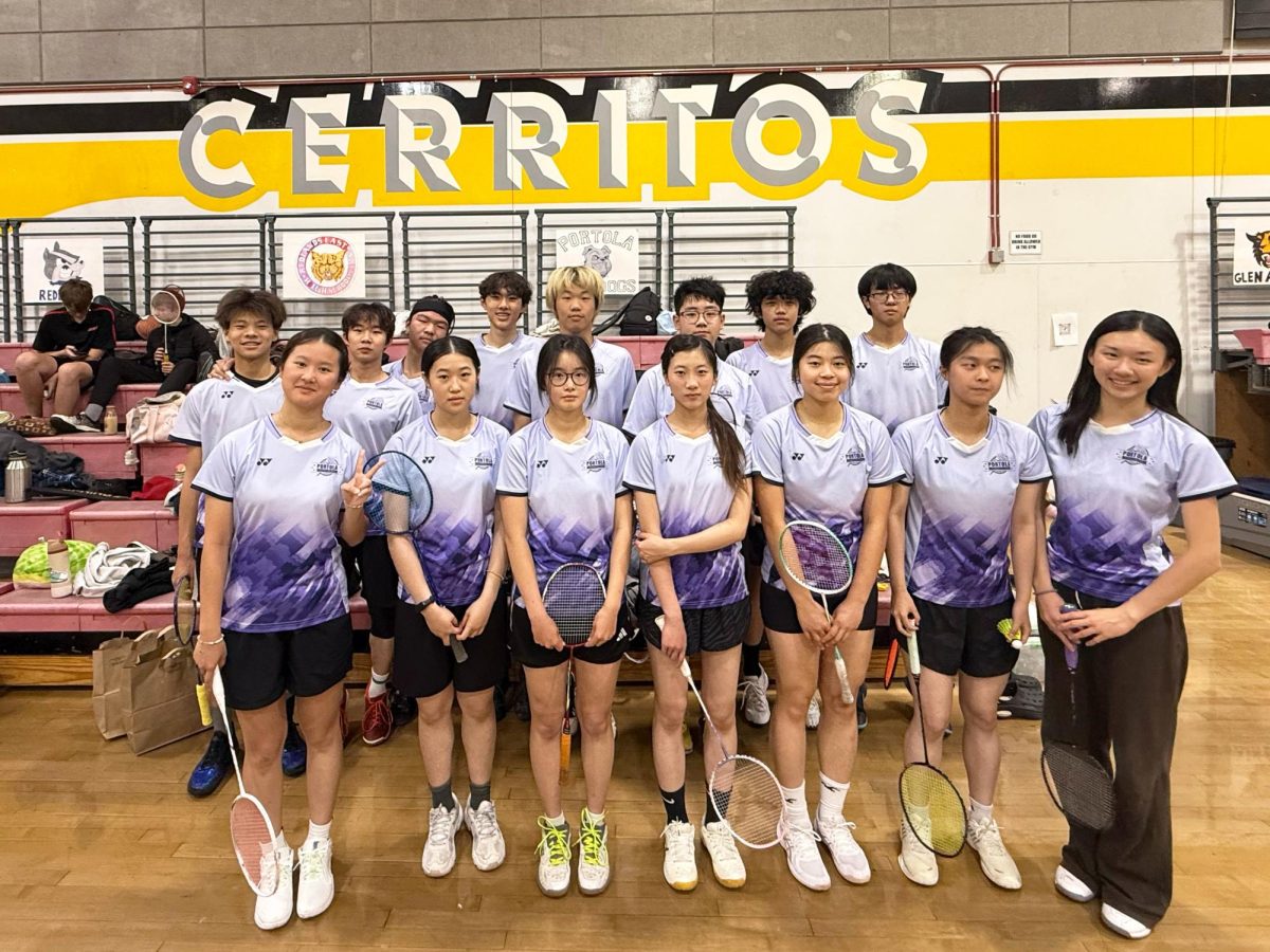 The Badminton Club poses for a team picture at a CIF tournament at Cerritos High. While the club has formed a team for the Open Freelance League, they continue to push for Badminton to become an official sport at Portola High. “It [has] taken a lot of contact with the office and especially the athletic director Mr. Abe because he needs to approve everything, and it's been difficult at times, but it's also given a lot of good moments and memories and times for us too,” club vice president and sophomore Ian Tan said.